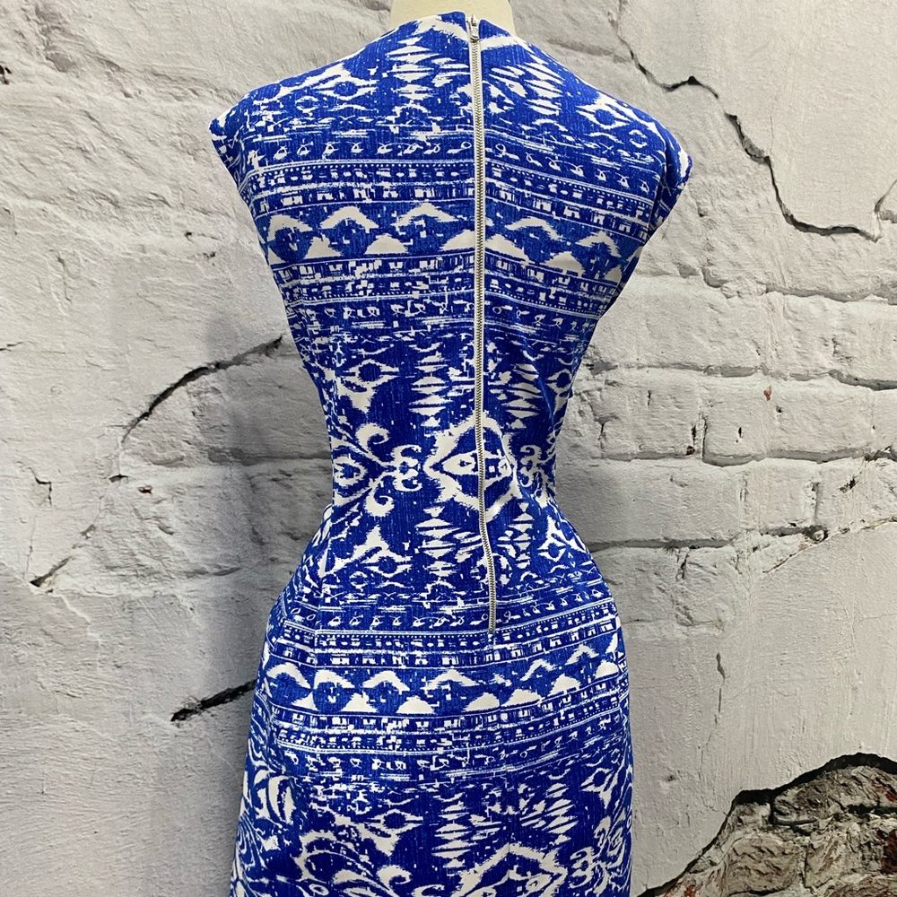 Danny & Nicole Ikat Damask Cobalt Blue White Sheath Dress - Picture 3 of 5